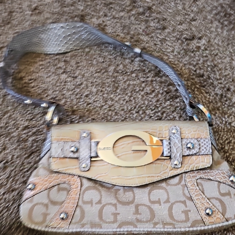 Guess Beige and Gray Shoulder Bag